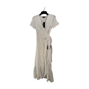 Lulus Flutter Forever White Burnout Jacquard Flutter Sleeve Long Dress